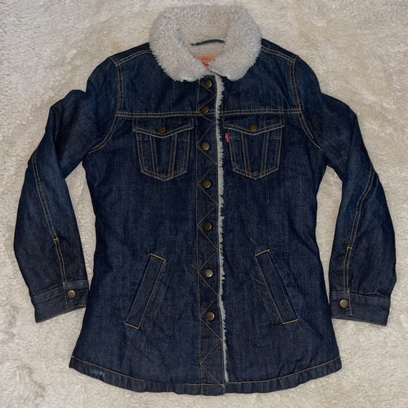 Women’s Levi’s Denim Sherpa Lined Jacket Medium - Picture 1 of 11